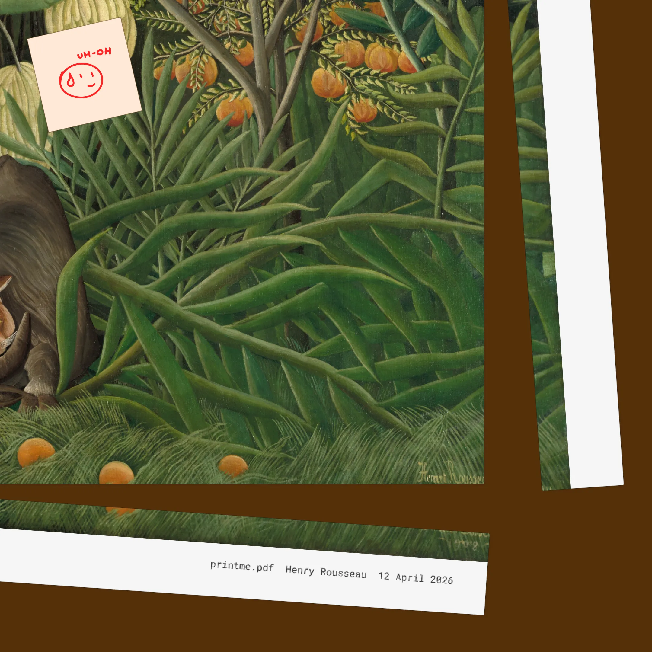 The same painting after printing — the signature has been cut off