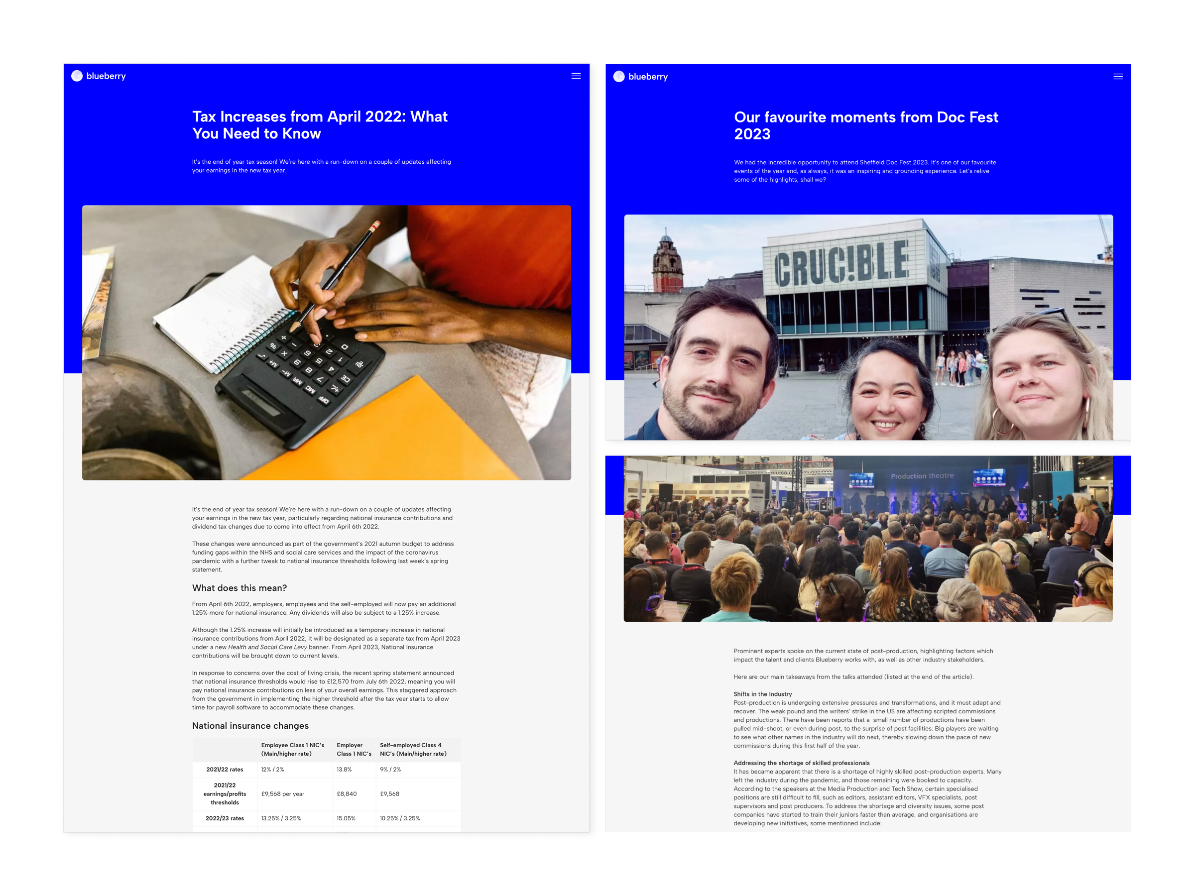 Three blog posts on the Blueberry website