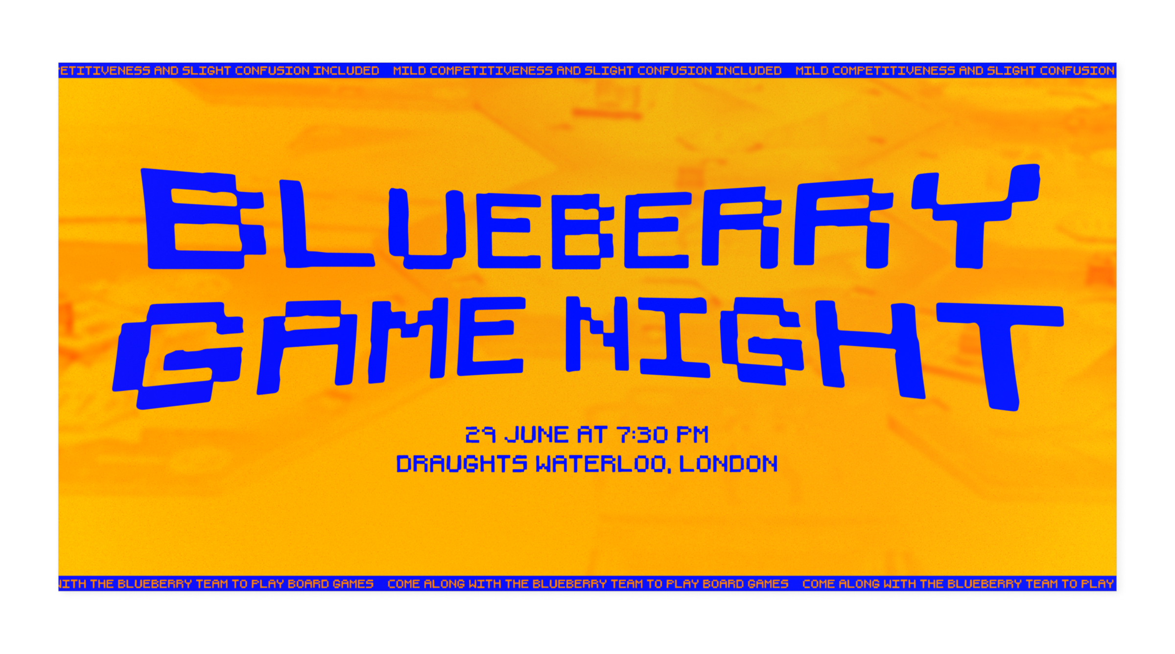 Event poster for a game night for Blueberry talent