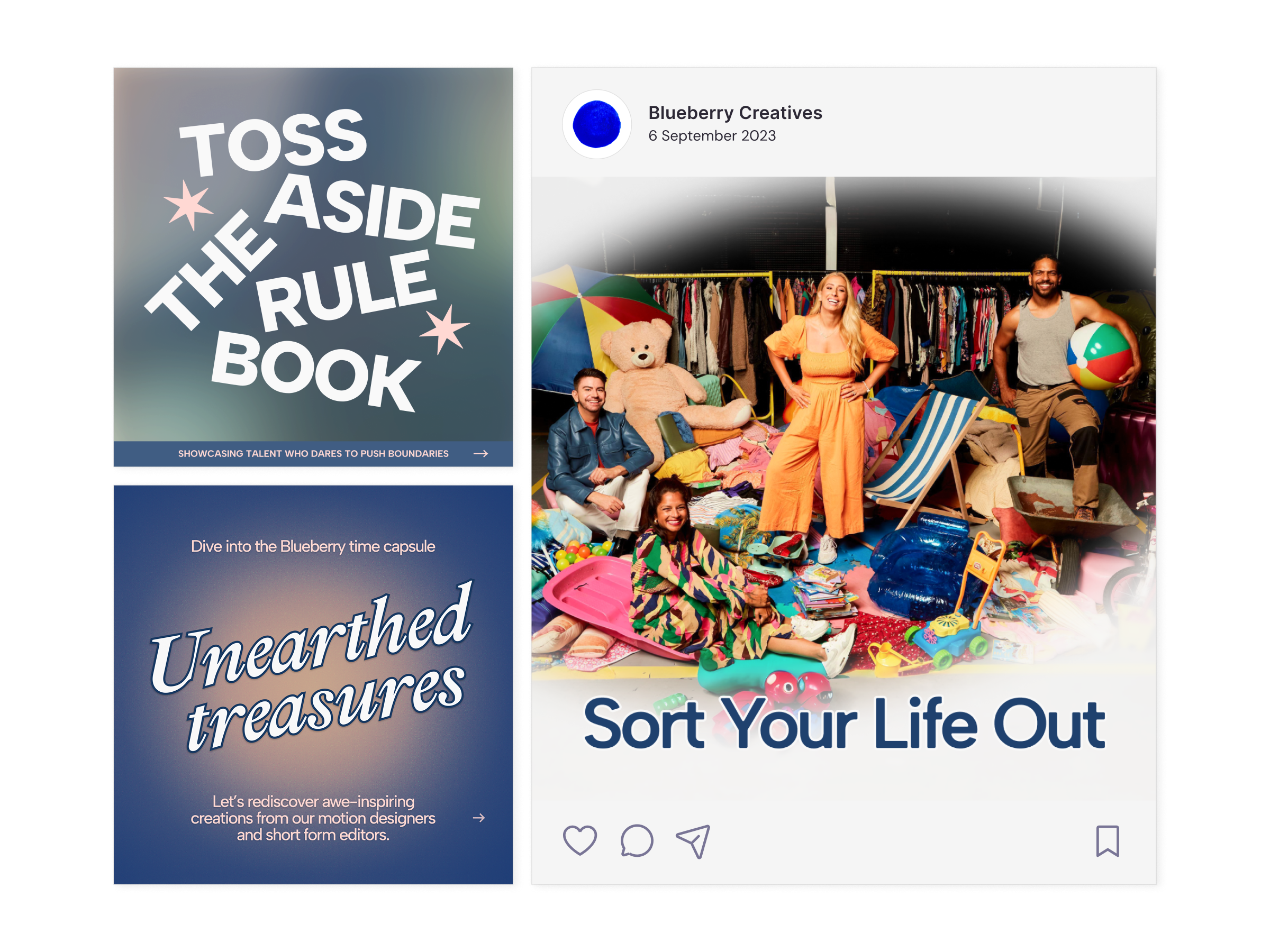 Selection of social media posts designed for Blueberry