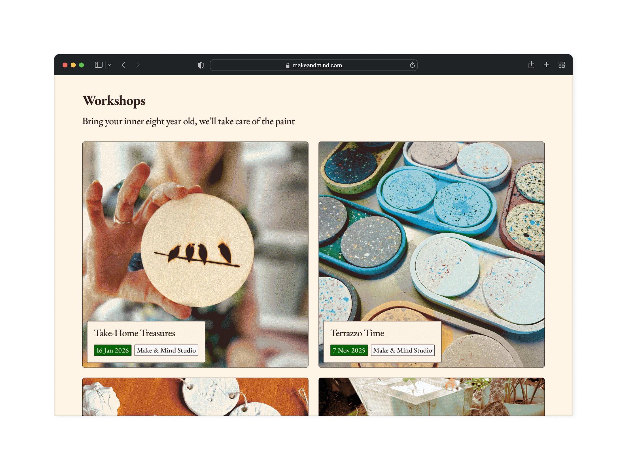 Workshops page
