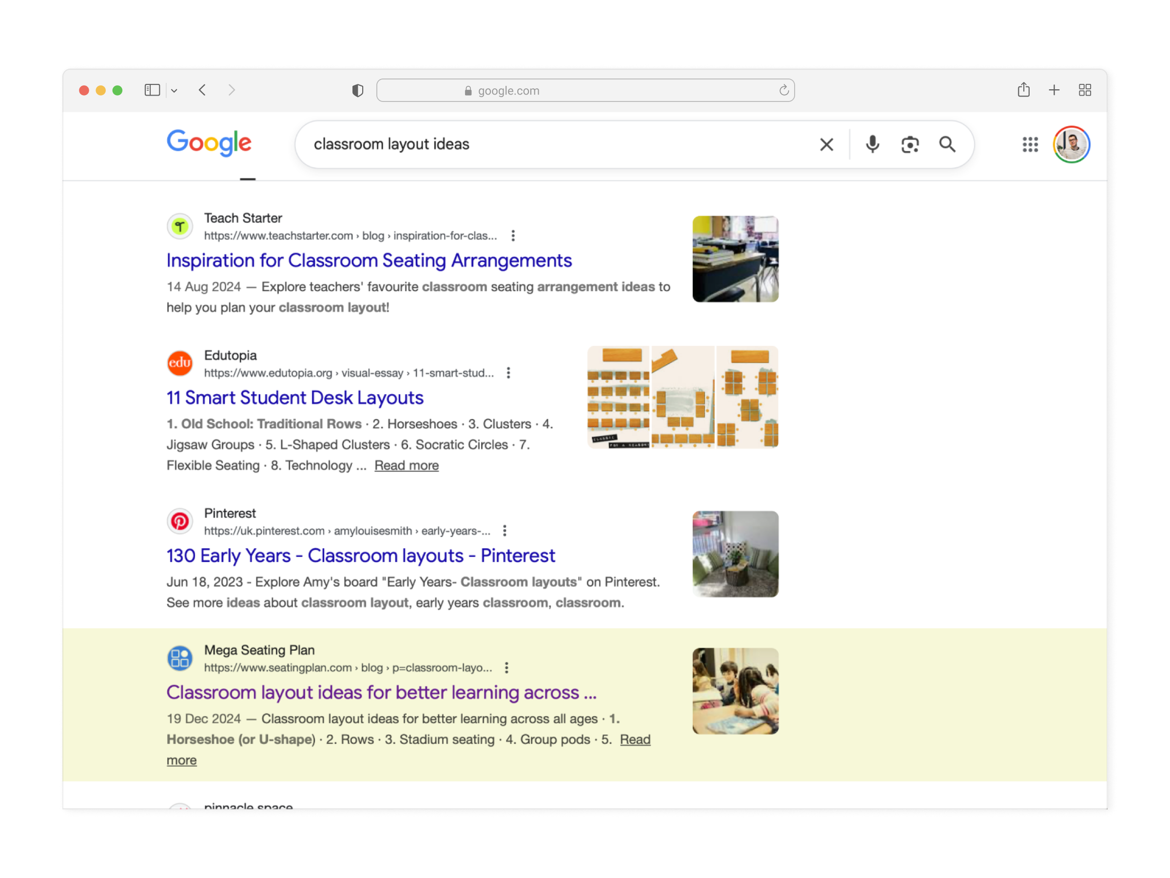 Blog post for Mega Seating Plan ranking 4th on Google search results