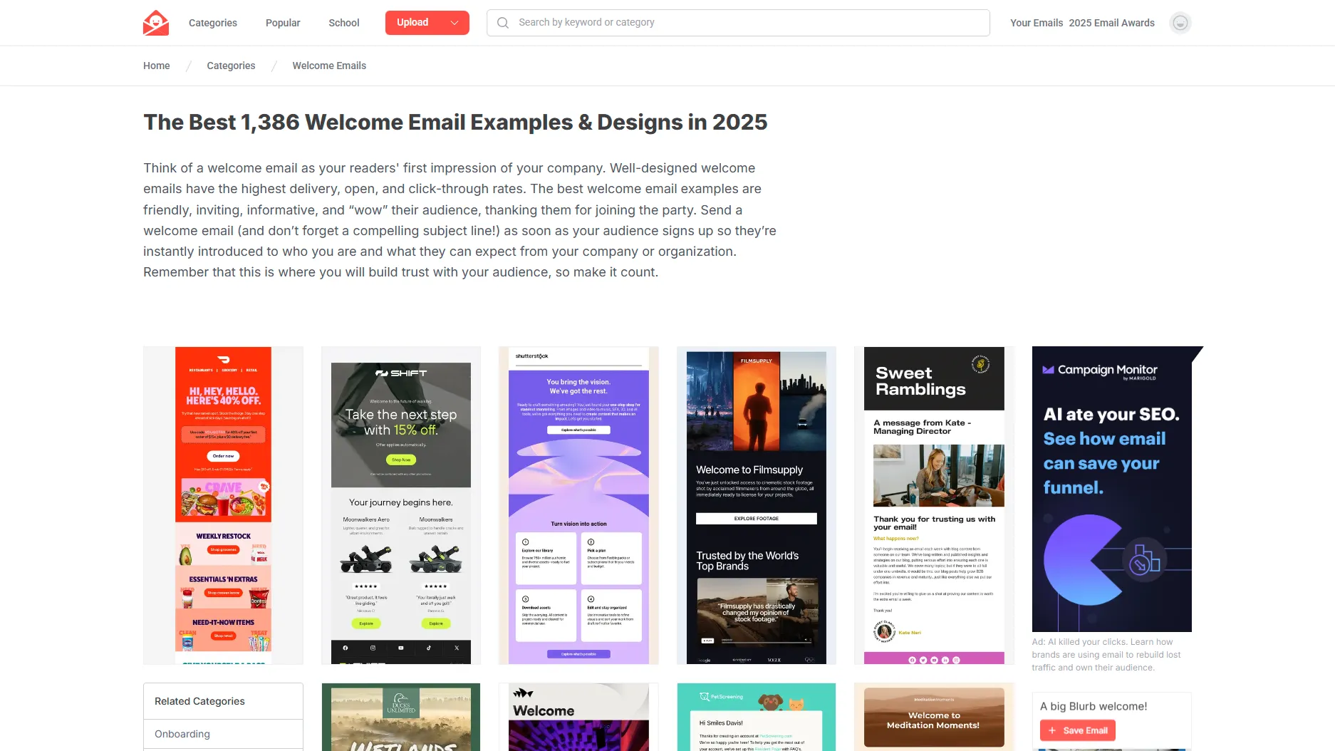 Screenshot of Really Good Emails welcome email collection