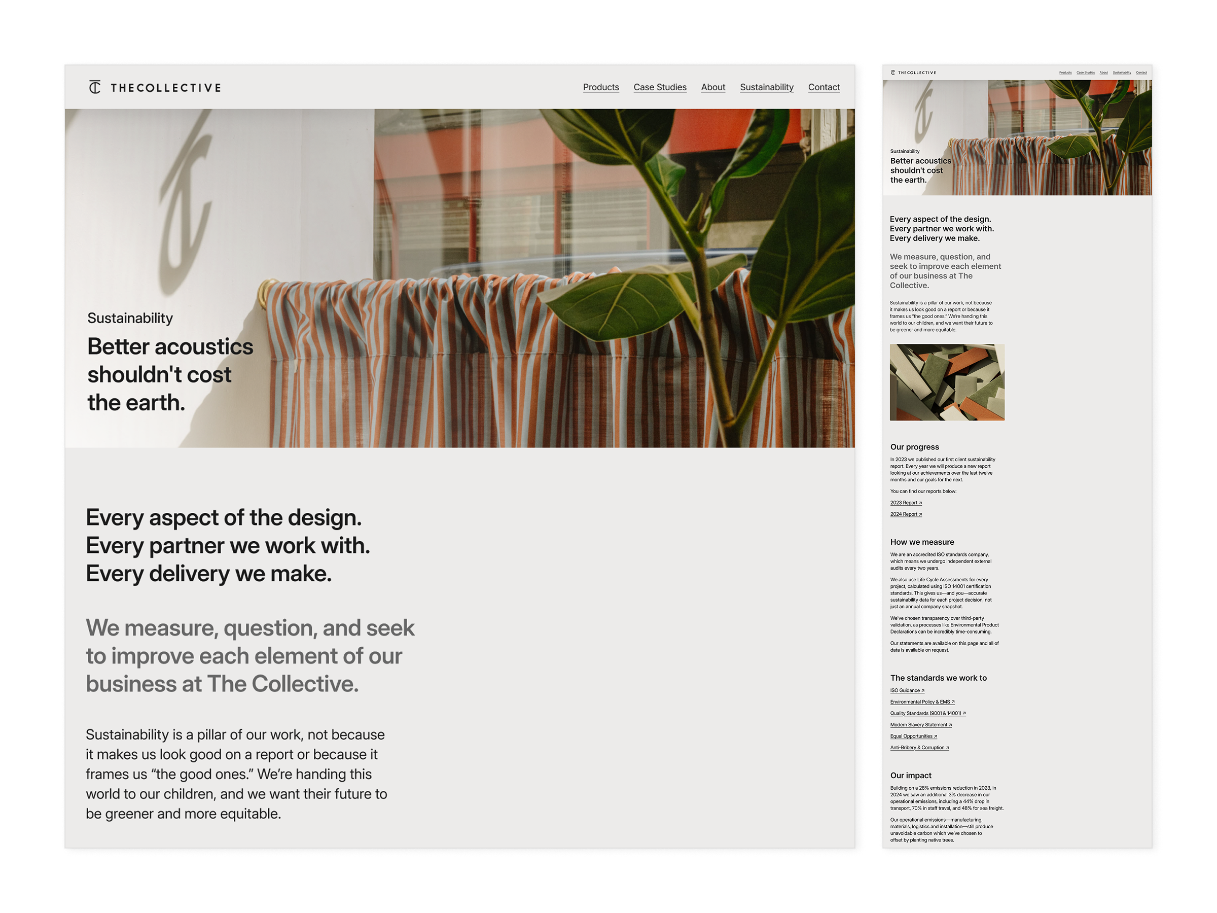 Screenshots of the Sustainability page from the first design phase