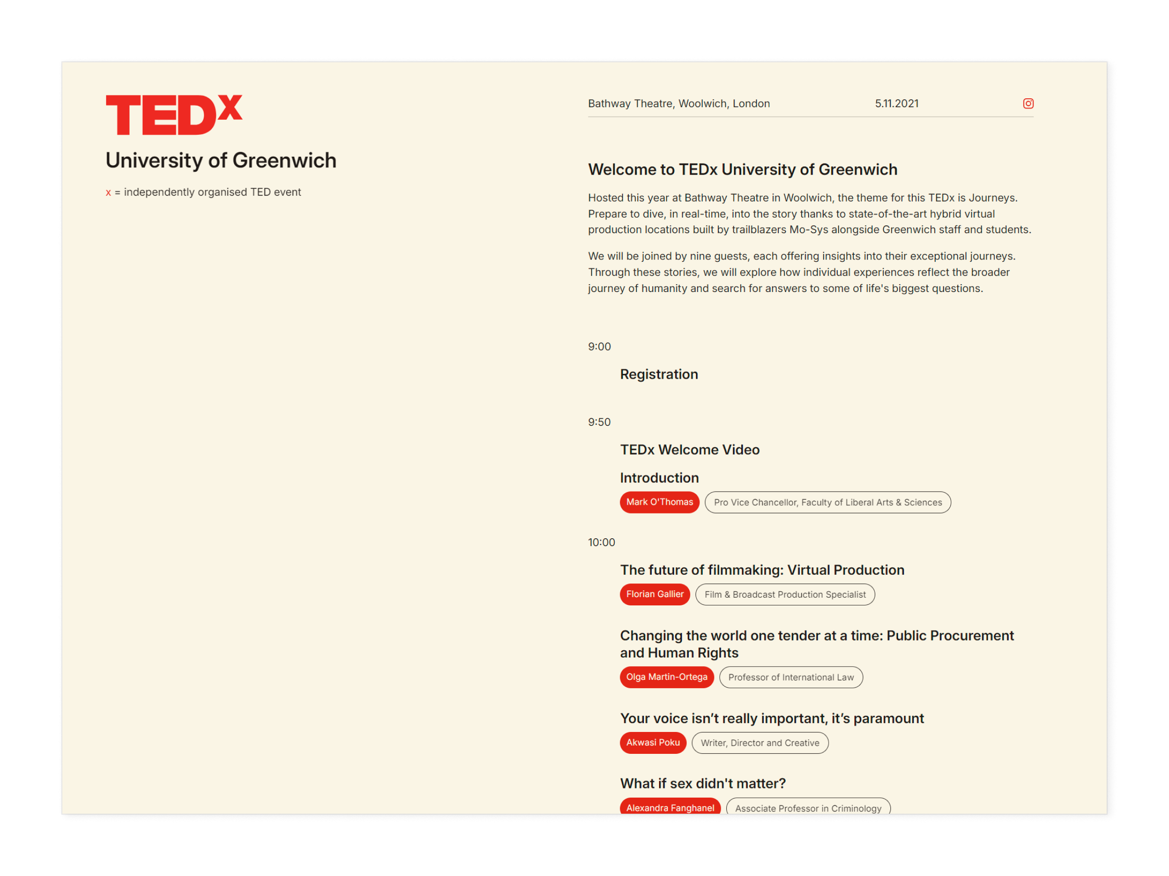 Design for the 2019 TEDx Programme website