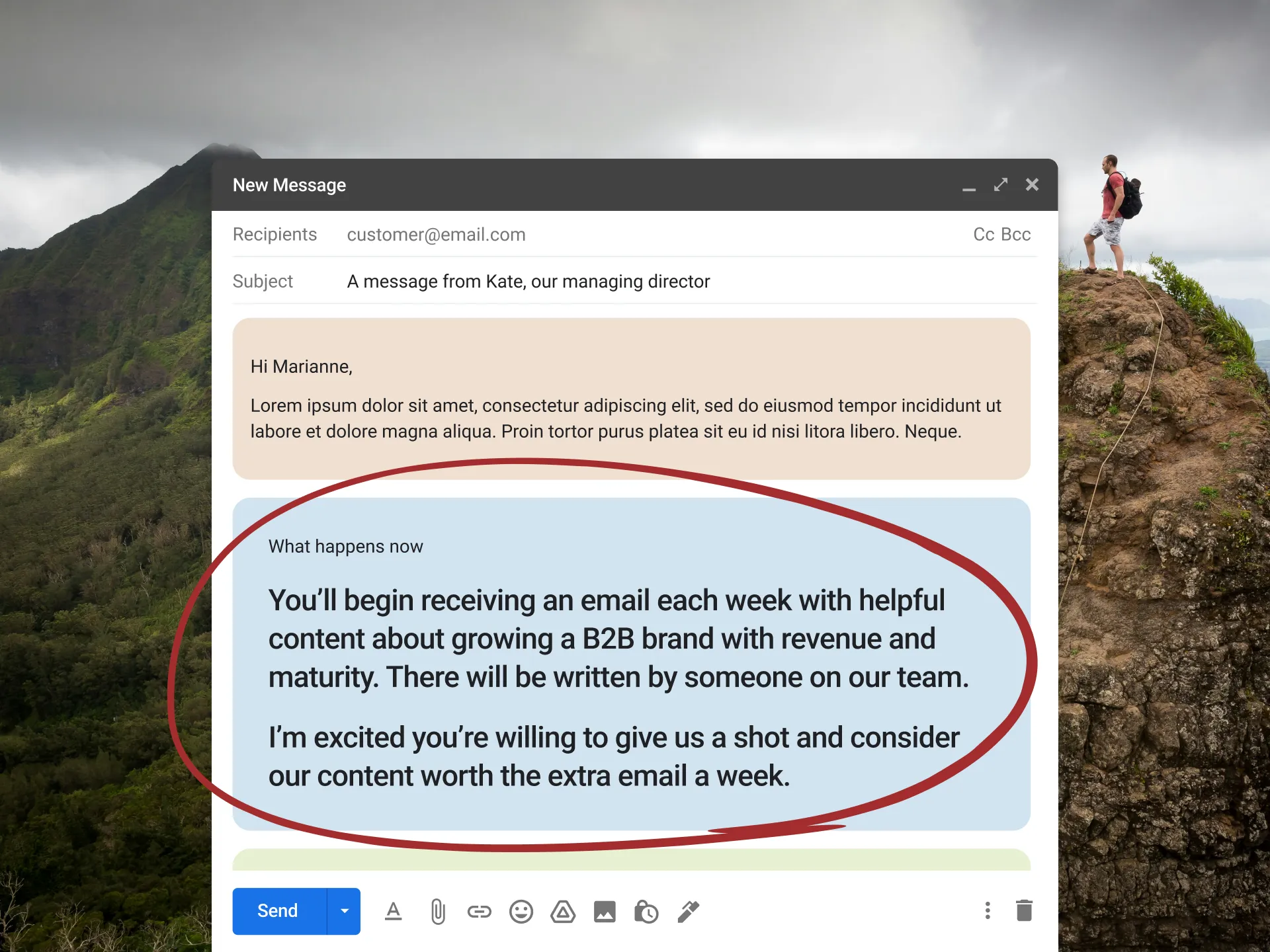 Example of setting expectations in a welcome email