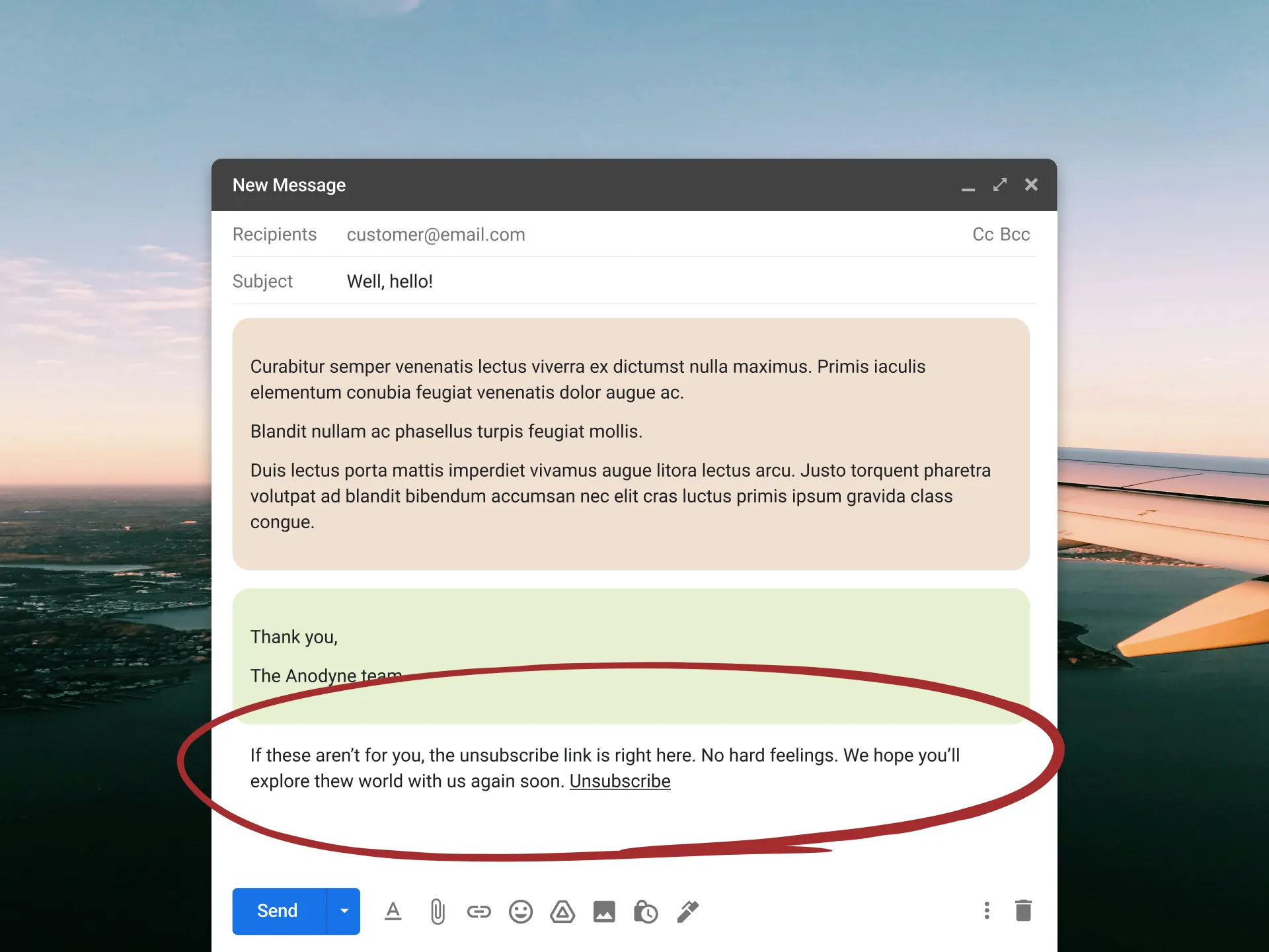 Example of an unsubscribe option in a welcome email