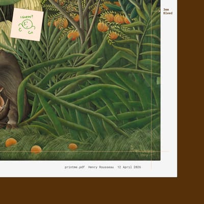 Rousseau painting before bleed — the signature sits right at the page edge