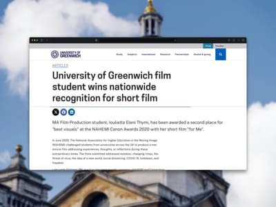 Article on the University of Greenwich website about a student winning the NAHEMI Canon awards