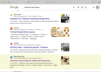 Blog post for Mega Seating Plan ranking 4th on Google search results