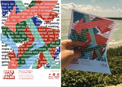 flyer for Open Art, digital left, print right
