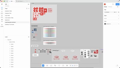 Figma page where I explore several directions for the new Open Art Folke logo