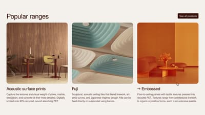 Screenshots of a products range component from the final design phase